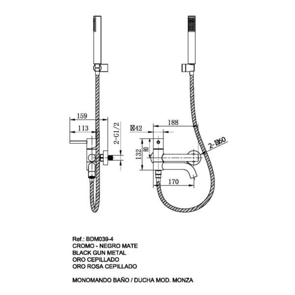 Grifo de ducha y baño Monza de Imex croquis 11