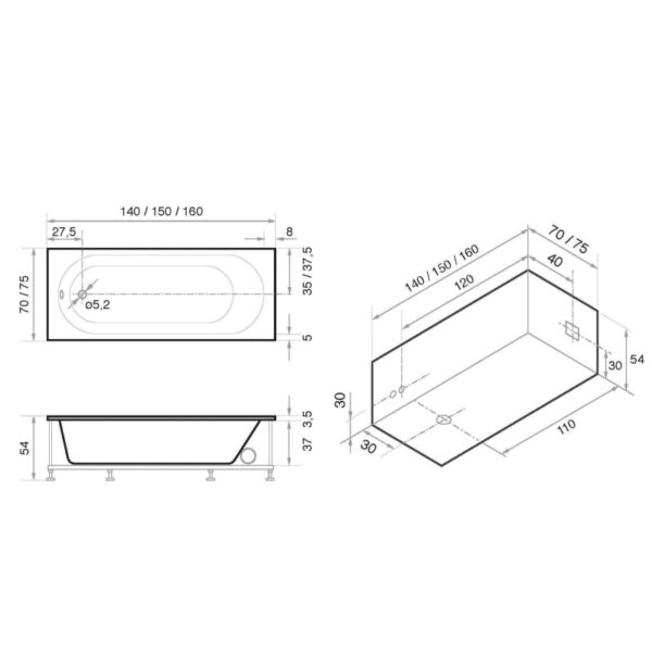 Bañera encastrada Cóndor Oasis Star croquis 1