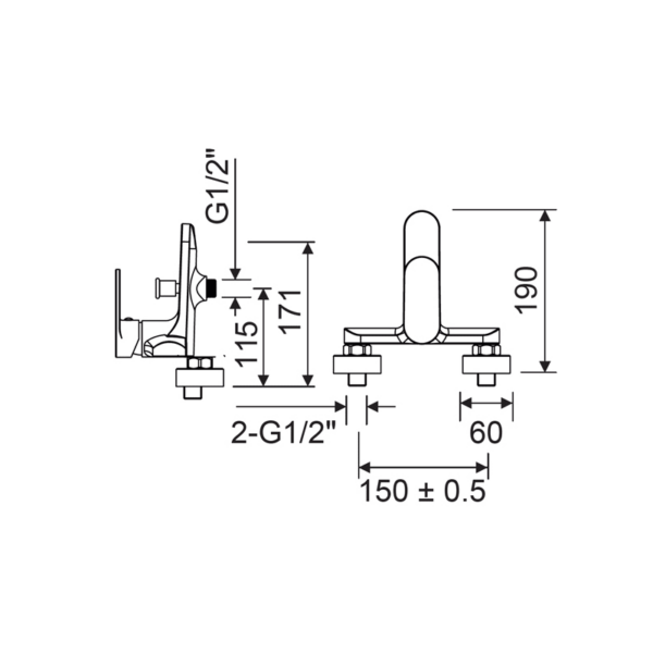 Grifo de bañera Aura Lluvibath croquis 15